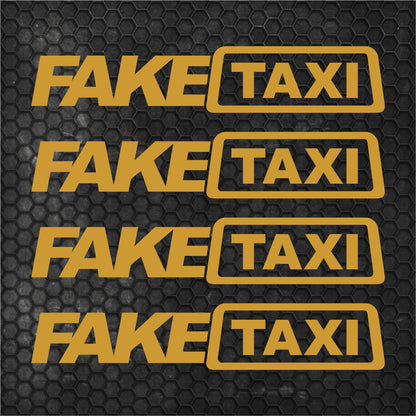 Set 4 Pcs Funny Fake Taxi HQ Graphics Cut Stickers vinyl Decals | FAKE TAXI Car Auto Sticker FakeTaxi Decal No Background replacement decal