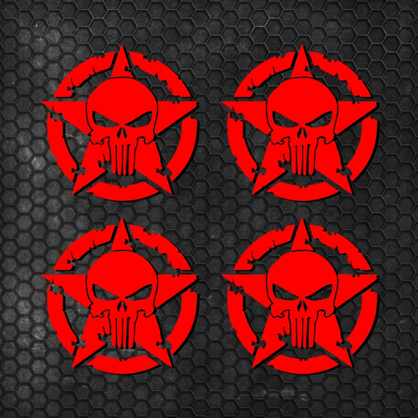 Set 4 Pcs Skull Star Punisher Graphics Holes Decal High Quality Stickers Motorcycle car trucks US Army Star Punisher Holes decals Vinyl