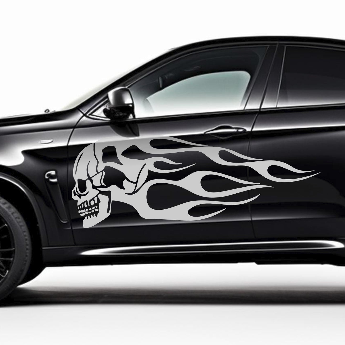 Set 2 Pcs High Quality Car Motorcycle Stickers | Motorcycle Oil Tank Stickers | Car Van Flame Skull Both Sides Decals Decor Accessories wrap
