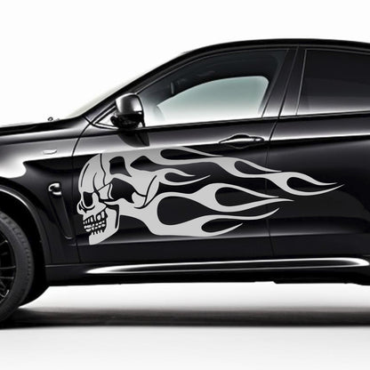 Set 2 Pcs High Quality Car Motorcycle Stickers | Motorcycle Oil Tank Stickers | Car Van Flame Skull Both Sides Decals Decor Accessories wrap
