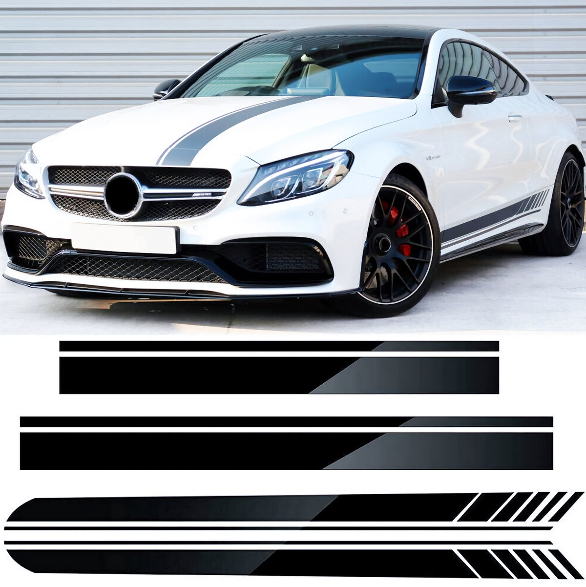 Set 4 Pcs Car Sides + Hood + Roof Sport Sport Stripes Graphics Decals. Universal Stripes Decal Graphics Kit, Decor Racing Stickers adhesives