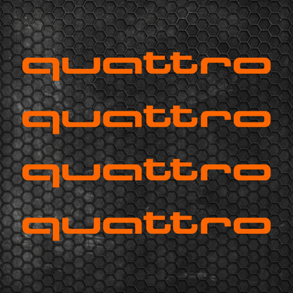 Set 4 Pcs Audi Quattro Emblem Decal Both Sides, Front and Rear Stickers | Premium kit 2 Logos Quattro Graphics Emblems for Car, SUV, Wall, etc.