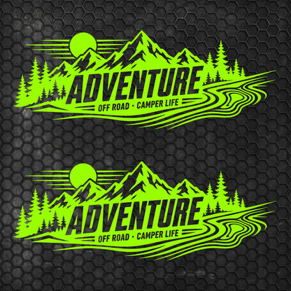 Set 2 Pcs Car Van Mountains Landscape Trees and River Graphics Both Sides Stripes Decal. Forest Van Car Camper Bus Trailer Camping adhesives