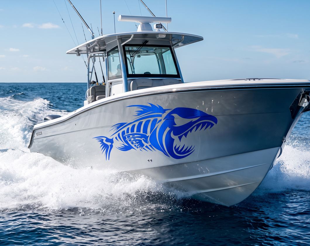 Set 2 Pcs Boat Furious Scary Fish Stickers Boat Body Decal Cruise