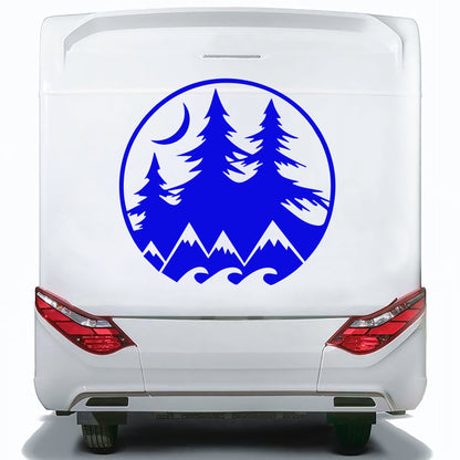 Set 2 Pcs Camper Van with Mountains Trees and Moon Sticker Decals | Nature Theme Decor Vehicle Decal | Motorhome Offroad Adhesive Vinyl wrap