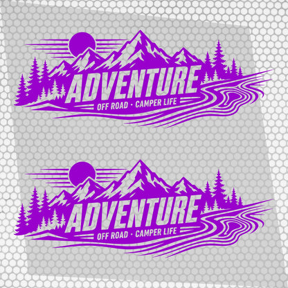 Set 2 Pcs Car Van Mountains Landscape Trees and River Graphics Both Sides Stripes Decal. Forest Van Car Camper Bus Trailer Camping adhesives