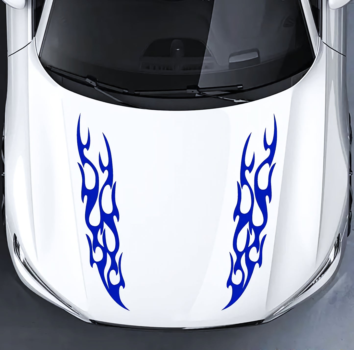 Set 2 Pcs Racing Flames Fire Decal Hood Decals Vinyl Style Car Van Motorbike sticker. Both Sides Dual Stripes Graphics Sport Decal wrap