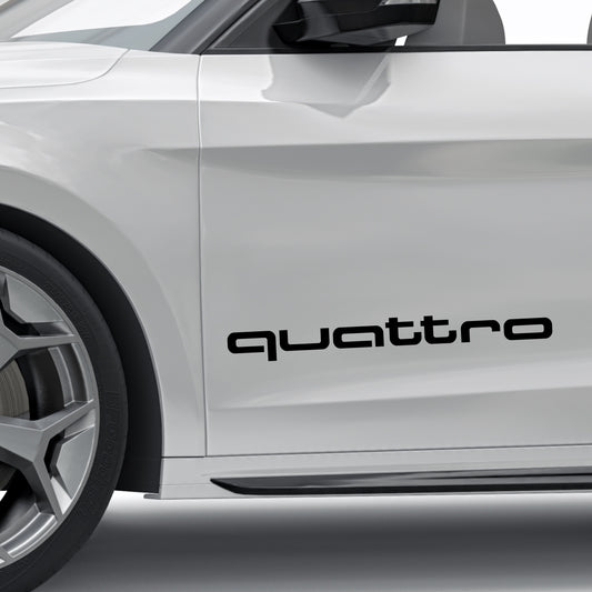 Set 4 Pcs Audi Quattro Emblem Decal Both Sides, Front and Rear Stickers | Premium kit 2 Logos Quattro Graphics Emblems for Car, SUV, Wall, etc.