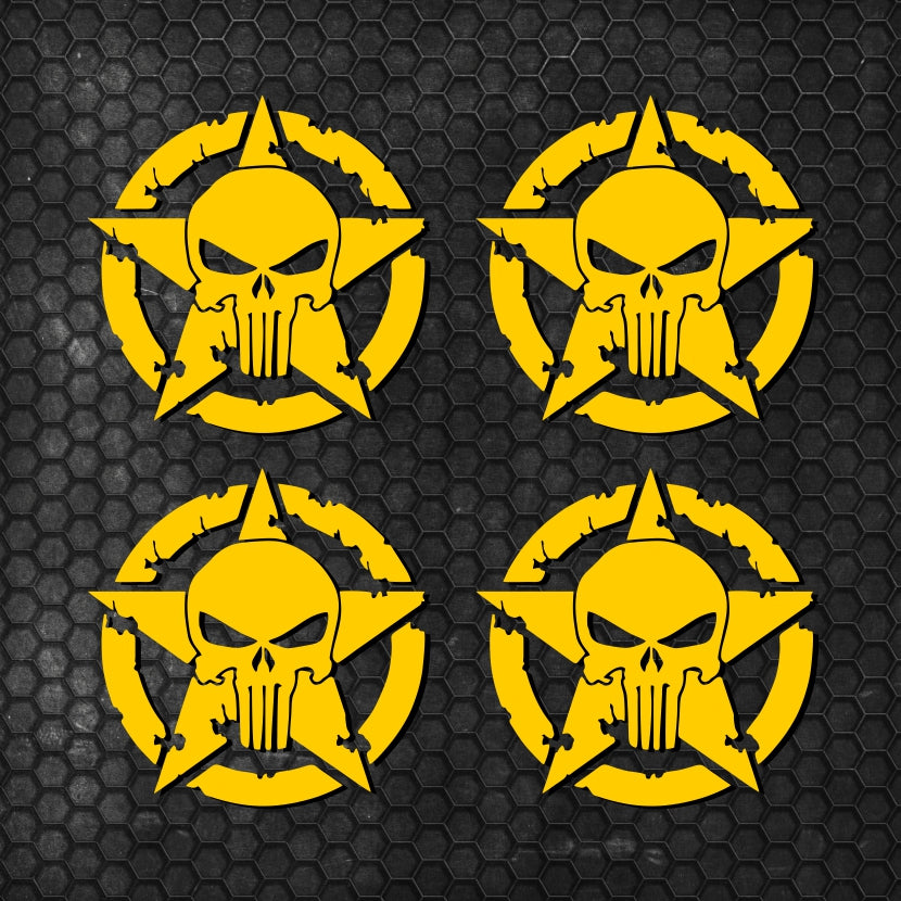 Set 4 Pcs Skull Star Punisher Graphics Holes Decal High Quality Stickers Motorcycle car trucks US Army Star Punisher Holes decals Vinyl