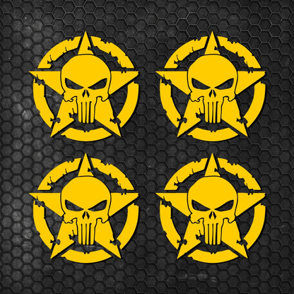 Set 4 Pcs Skull Star Punisher Graphics Holes Decal High Quality Stickers Motorcycle car trucks US Army Star Punisher Holes decals Vinyl