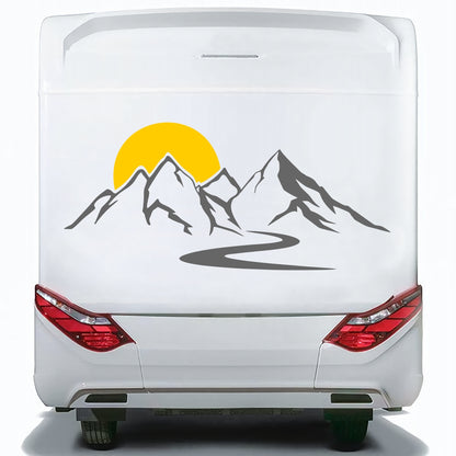Set Caravan Sunset among Mountains and River Graphics | Decals set Motorhome Decoration Decals | Motorhome RV Adhesive Graphics Decor Kit