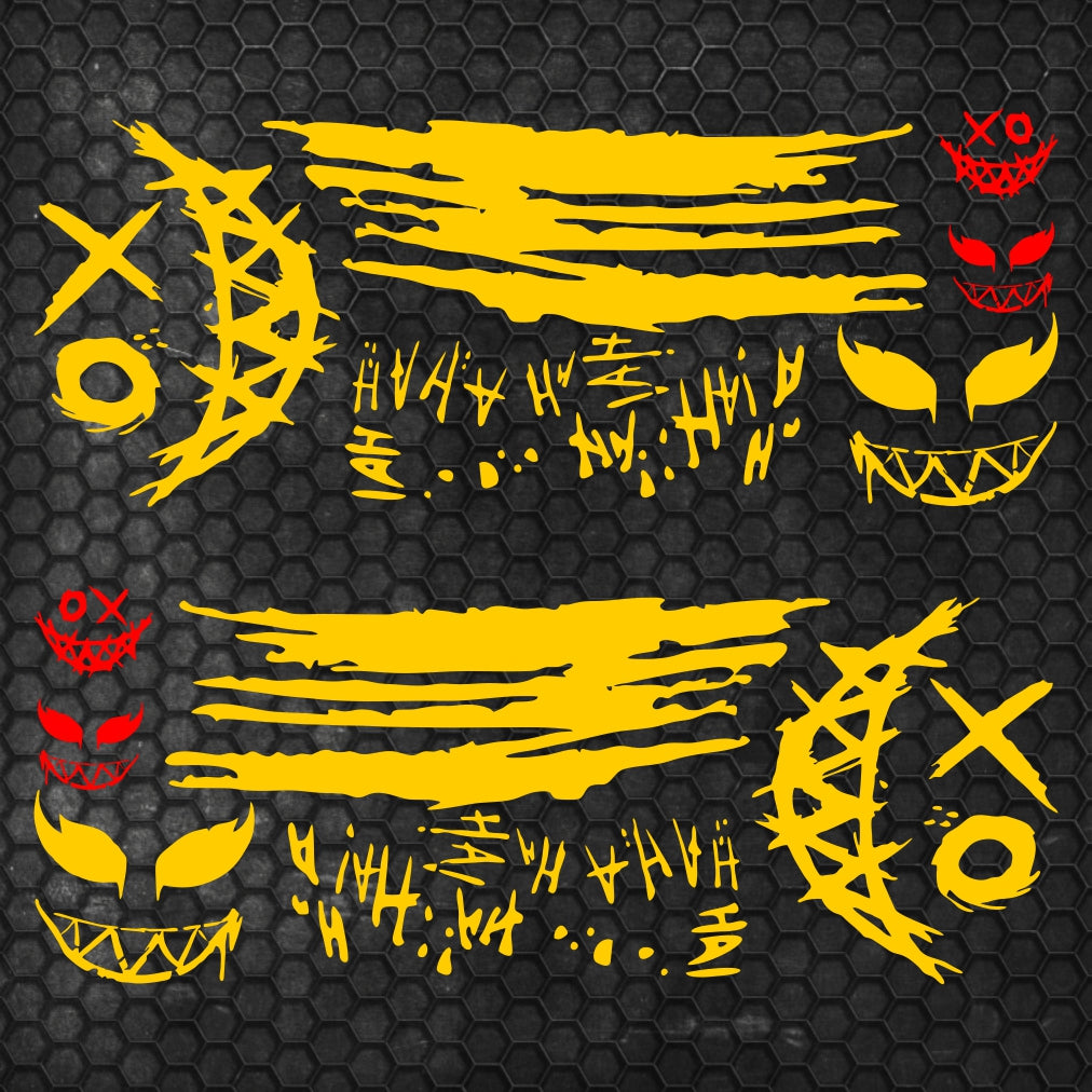 Set 2 Pcs JDM Decals Joker Car Sticker Graphics Both Sides Sports Style Scary Ahahah Pattern Accessories Wrap Vinyl Decals | Funny Graphics