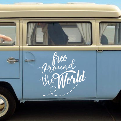Set 2 Pcs Free Around the World Graphics Decals both sides | Camper Van Caravan Car Quote Decor Decals Kit | Motorhome Adhesive Decor Vinyl