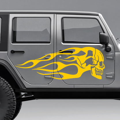 Set 2 Pcs High Quality Car Motorcycle Stickers | Motorcycle Oil Tank Stickers | Car Van Flame Skull Both Sides Decals Decor Accessories wrap