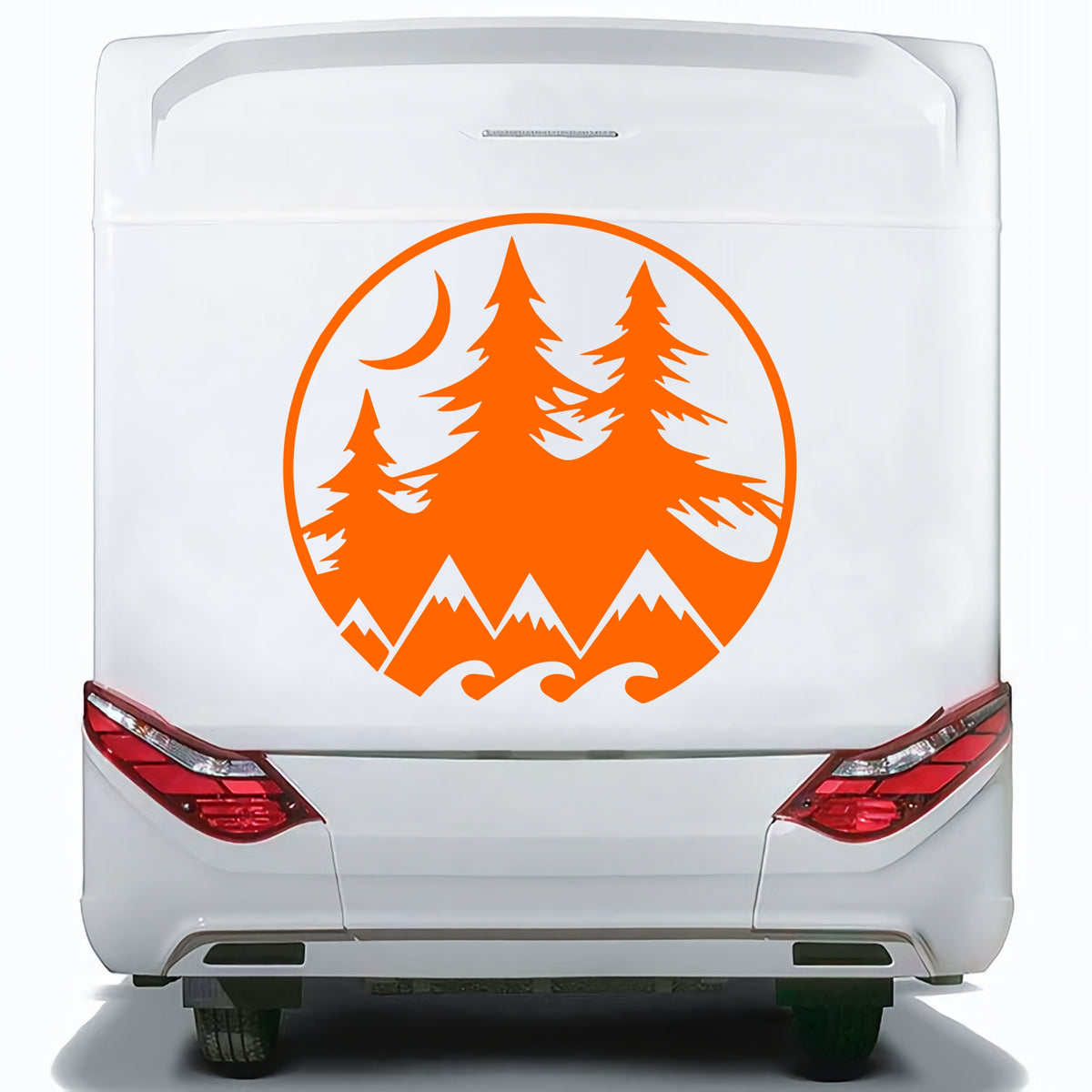 Set 2 Pcs Camper Van with Mountains Trees and Moon Sticker Decals | Nature Theme Decor Vehicle Decal | Motorhome Offroad Adhesive Vinyl wrap