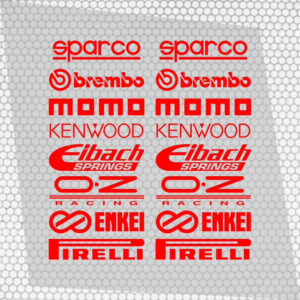 Set Cut Emblem Graphic Sponsor Stickers, Racing Brand Decals, JDM Drift Tuner Turbo Brake Tires Wheels Exhaust Project Car Enthusiast Decals