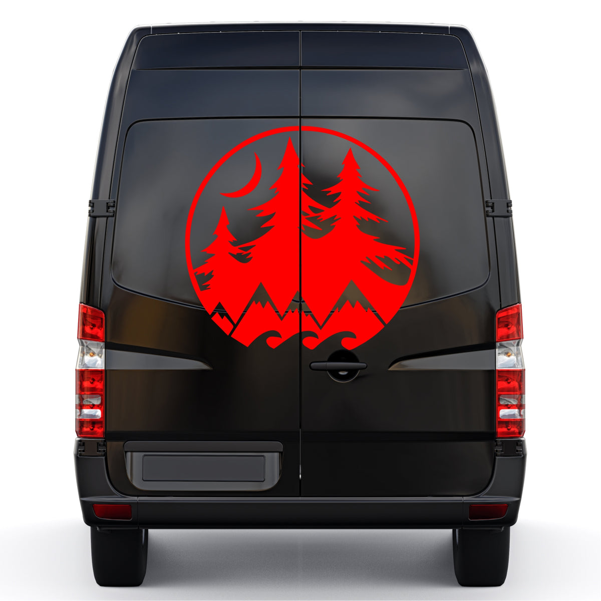 Set 2 Pcs Camper Van with Mountains Trees and Moon Sticker Decals | Nature Theme Decor Vehicle Decal | Motorhome Offroad Adhesive Vinyl wrap