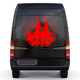 Set 2 Pcs Camper Van with Mountains Trees and Moon Sticker Decals