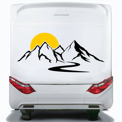 Set Caravan Sunset among Mountains and River Graphics | Decals set Motorhome Decoration Decals | Motorhome RV Adhesive Graphics Decor Kit