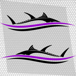 Set 2 Pcs Side Boat Stripe Fish in Wave Sticker Boat