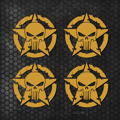 Set 4 Pcs Skull Star Punisher Graphics Holes Decal High Quality Stickers Motorcycle car trucks US Army Star Punisher Holes decals Vinyl