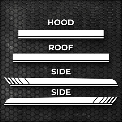 Set 4 Pcs Car Sides + Hood + Roof Sport Sport Stripes Graphics Decals. Universal Stripes Decal Graphics Kit, Decor Racing Stickers adhesives