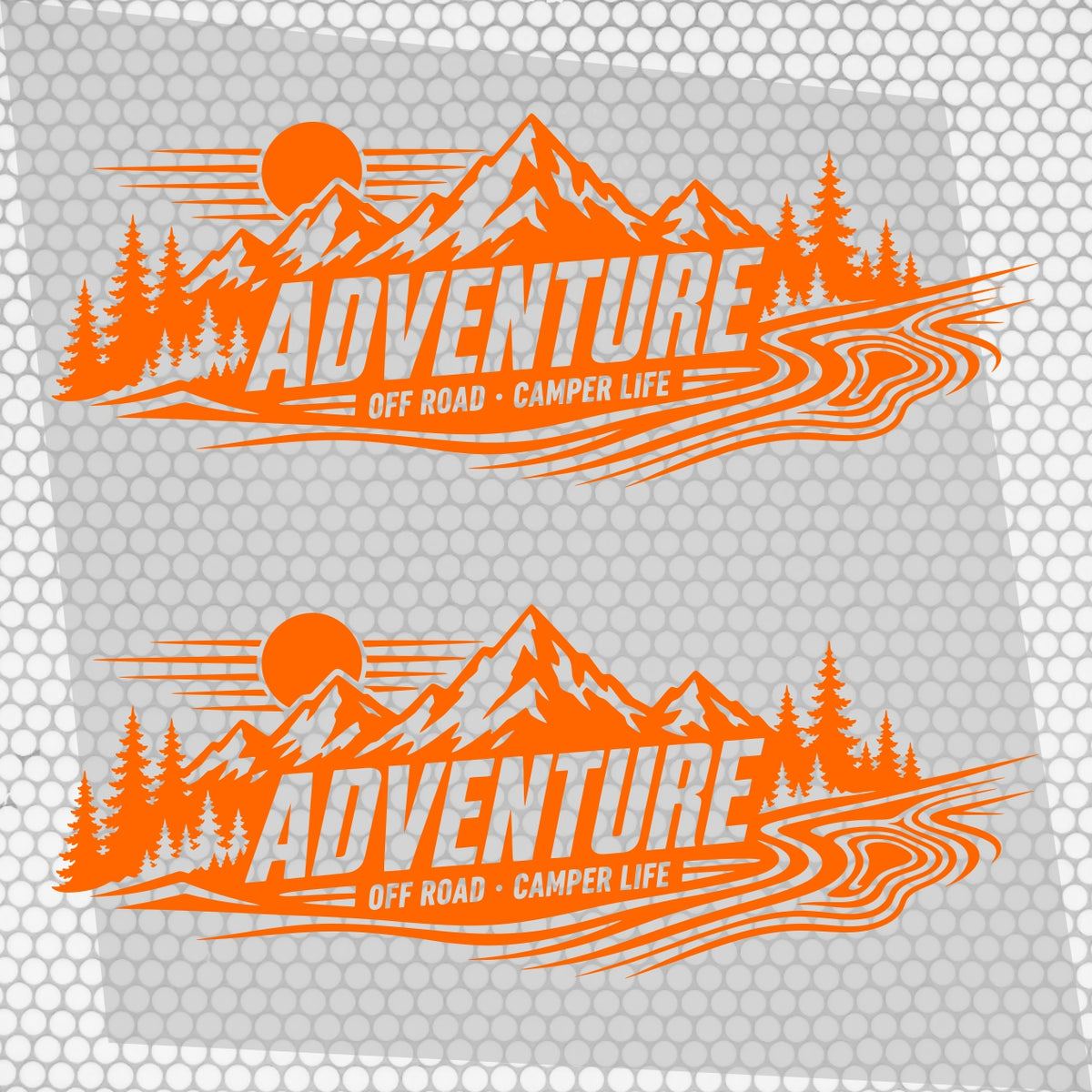 Set 2 Pcs Car Van Mountains Landscape Trees and River Graphics Both Sides Stripes Decal. Forest Van Car Camper Bus Trailer Camping adhesives