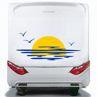 Set Caravan Sunset Among Clouds and Birds Graphics Decals