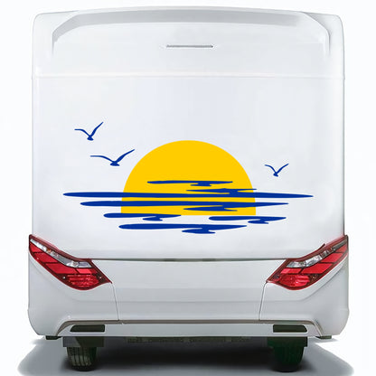 Set Caravan Sunset Among Clouds and Birds Graphics Decals | Camper Van Caravan Car Decoration Decals Kit | Motorhome Adhesive Decor Vinyl