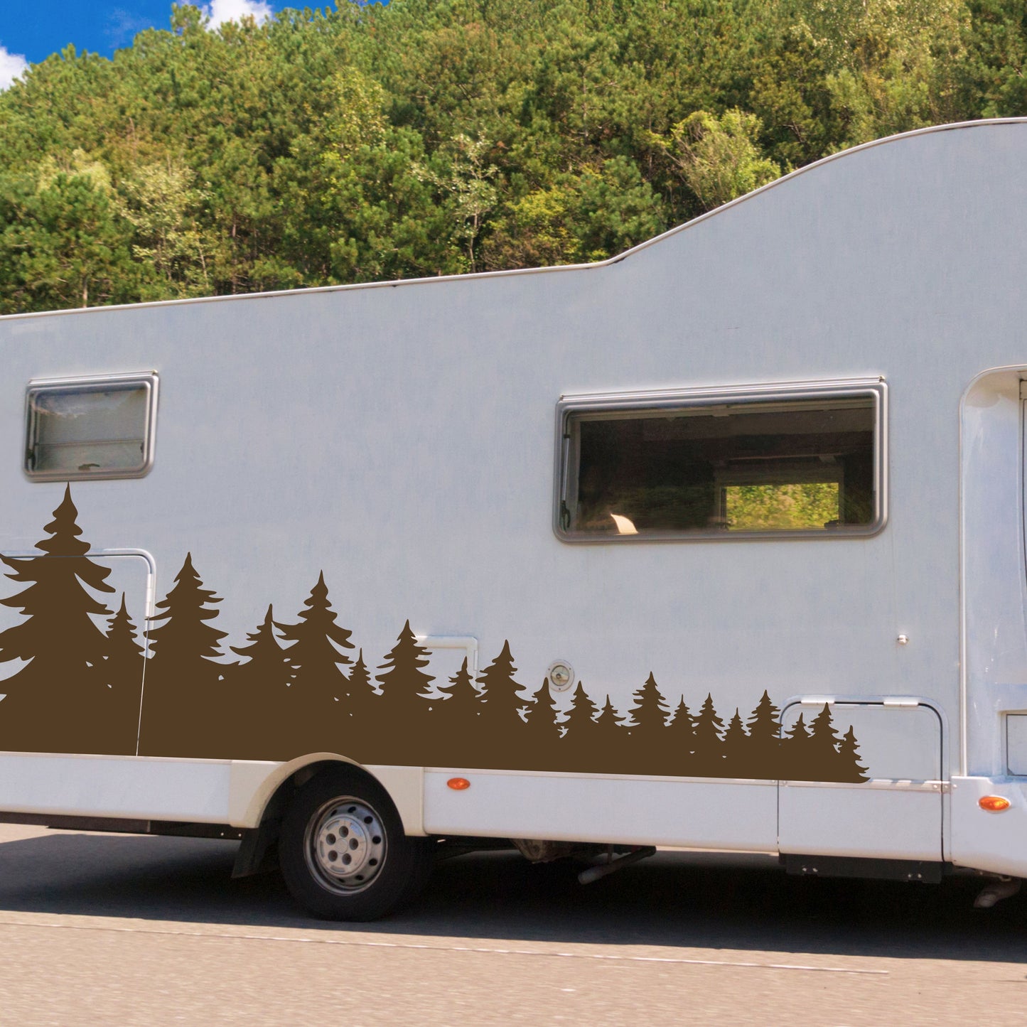 Set Forest Full of Trees Landscape Graphics Both Sides Stripes Decals. Nature Forest Car Camper Van Trailer Camping Offroad adhesive wrap