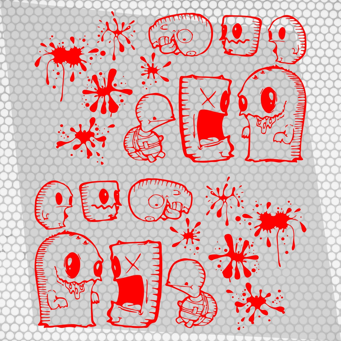 Set 2 Pcs Car Stickers Motive Monsters Blood JDM Decals | Sticker Graphics Both Sides Scary Pattern Wrap Vinyl Decals | Funny Graphics vinyl