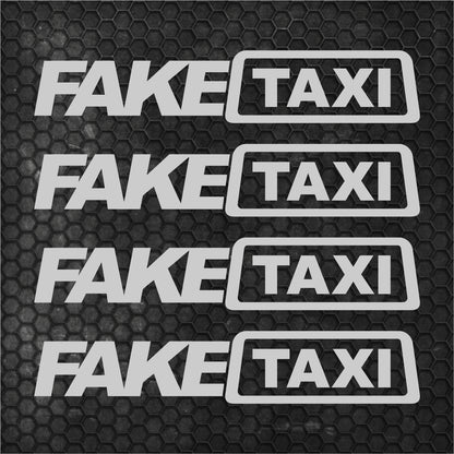 Set 4 Pcs Funny Fake Taxi HQ Graphics Cut Stickers vinyl Decals | FAKE TAXI Car Auto Sticker FakeTaxi Decal No Background replacement decal