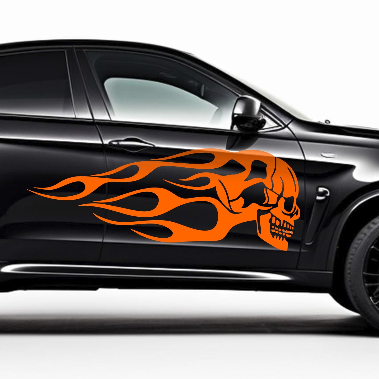 Set 2 Pcs High Quality Car Motorcycle Stickers | Motorcycle Oil Tank Stickers | Car Van Flame Skull Both Sides Decals Decor Accessories wrap