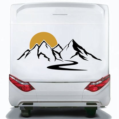 Set Caravan Sunset among Mountains and River Graphics | Decals set Motorhome Decoration Decals | Motorhome RV Adhesive Graphics Decor Kit
