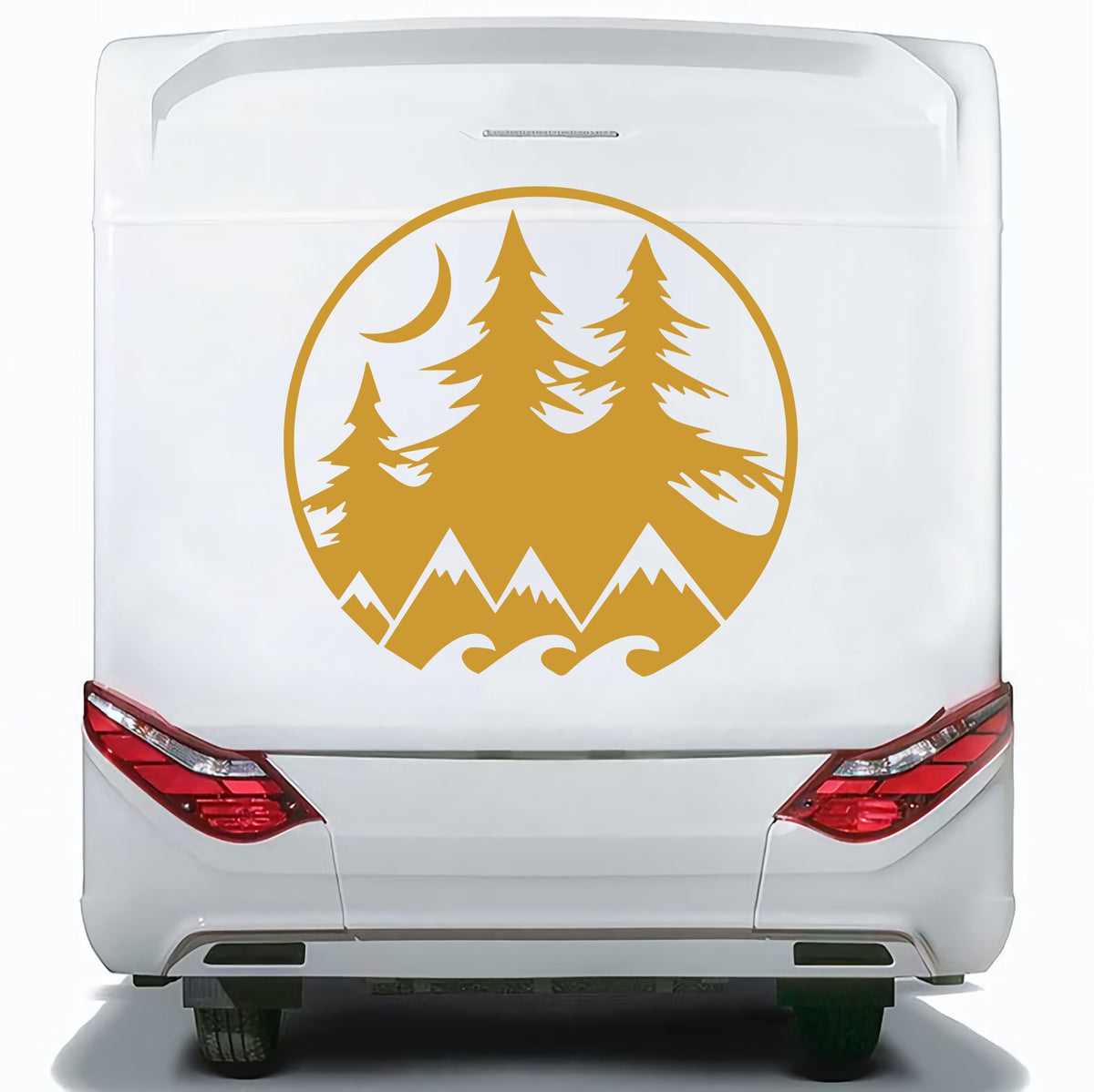 Set 2 Pcs Camper Van with Mountains Trees and Moon Sticker Decals | Nature Theme Decor Vehicle Decal | Motorhome Offroad Adhesive Vinyl wrap