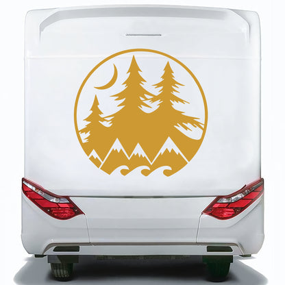 Set 2 Pcs Camper Van with Mountains Trees and Moon Sticker Decals | Nature Theme Decor Vehicle Decal | Motorhome Offroad Adhesive Vinyl wrap