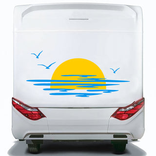 Set Caravan Sunset Among Clouds and Birds Graphics Decals