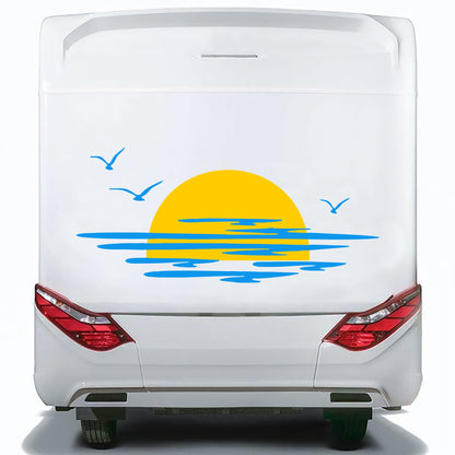 Set Caravan Sunset Among Clouds and Birds Graphics Decals | Camper Van Caravan Car Decoration Decals Kit | Motorhome Adhesive Decor Vinyl
