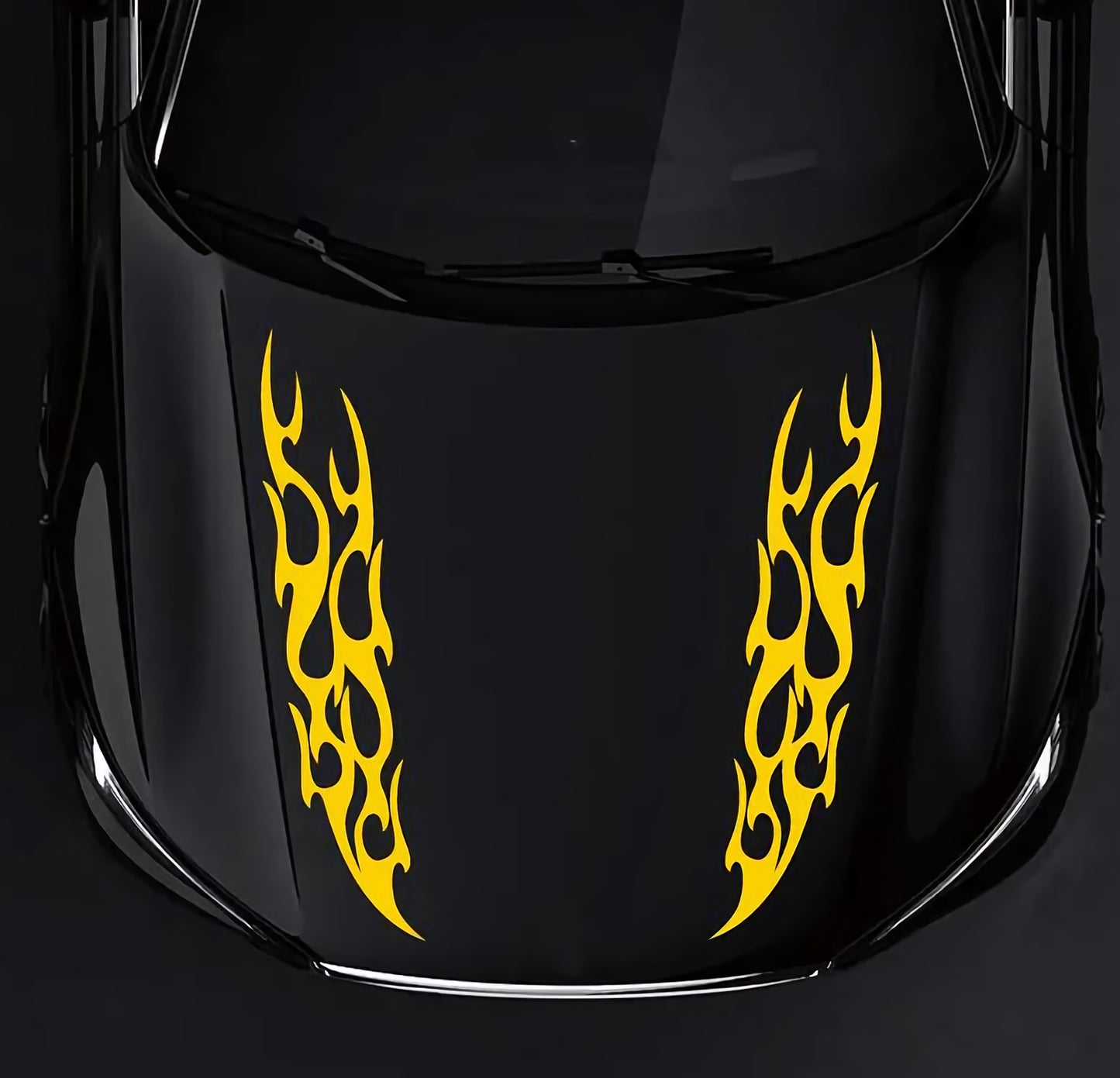 Set 2 Pcs Racing Flames Fire Decal Hood Decals Vinyl Style Car Van Motorbike sticker. Both Sides Dual Stripes Graphics Sport Decal wrap