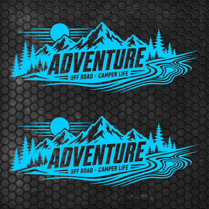 Set 2 Pcs Car Van Mountains Landscape Trees and River Graphics Both Sides Stripes Decal. Forest Van Car Camper Bus Trailer Camping adhesives