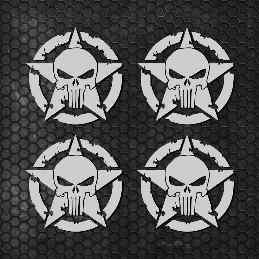 Set 4 Pcs Skull Star Punisher Graphics Holes Decal High Quality Stickers Motorcycle car trucks US Army Star Punisher Holes decals Vinyl