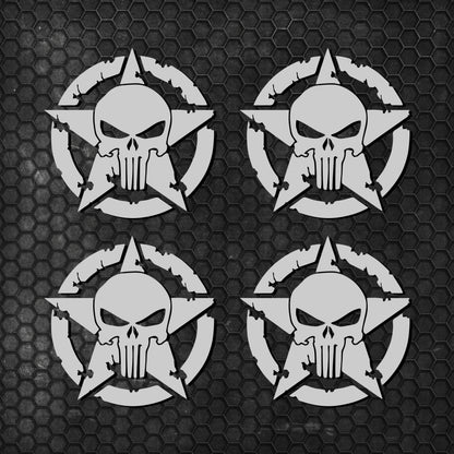 Set 4 Pcs Skull Star Punisher Graphics Holes Decal High Quality Stickers Motorcycle car trucks US Army Star Punisher Holes decals Vinyl