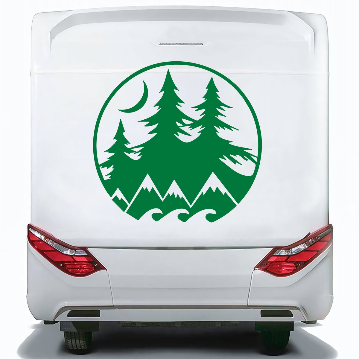 Set 2 Pcs Camper Van with Mountains Trees and Moon Sticker Decals | Nature Theme Decor Vehicle Decal | Motorhome Offroad Adhesive Vinyl wrap