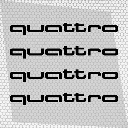 Set 4 Pcs Audi Quattro Emblem Decal Both Sides, Front and Rear Stickers | Premium kit 2 Logos Quattro Graphics Emblems for Car, SUV, Wall, etc.