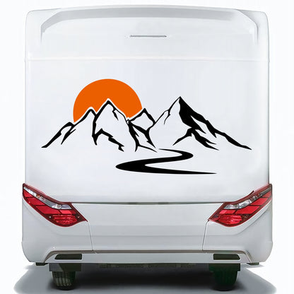 Set Caravan Sunset among Mountains and River Graphics | Decals set Motorhome Decoration Decals | Motorhome RV Adhesive Graphics Decor Kit