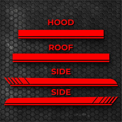 Set 4 Pcs Car Sides + Hood + Roof Sport Sport Stripes Graphics Decals. Universal Stripes Decal Graphics Kit, Decor Racing Stickers adhesives