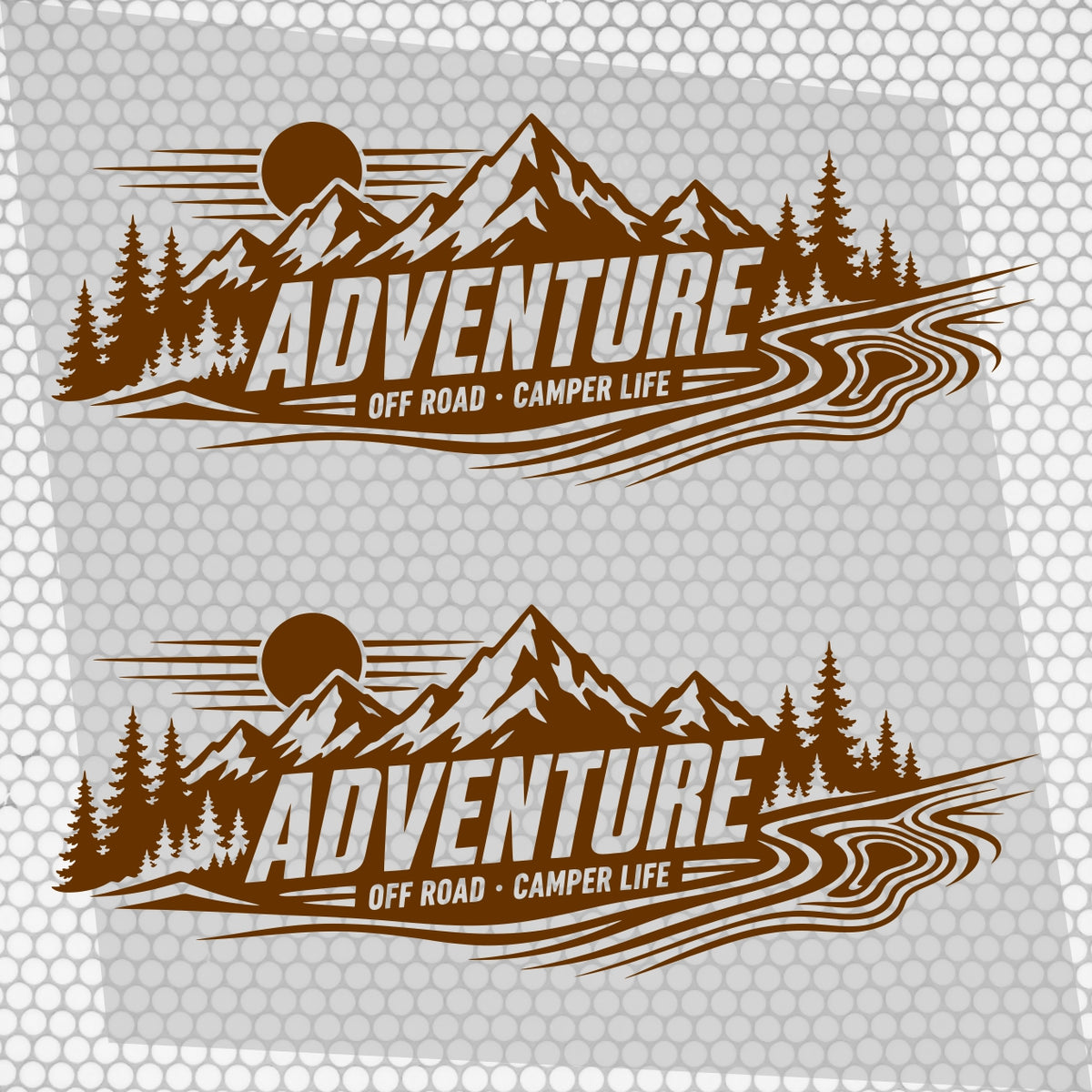 Set 2 Pcs Car Van Mountains Landscape Trees and River Graphics Both Sides Stripes Decal. Forest Van Car Camper Bus Trailer Camping adhesives