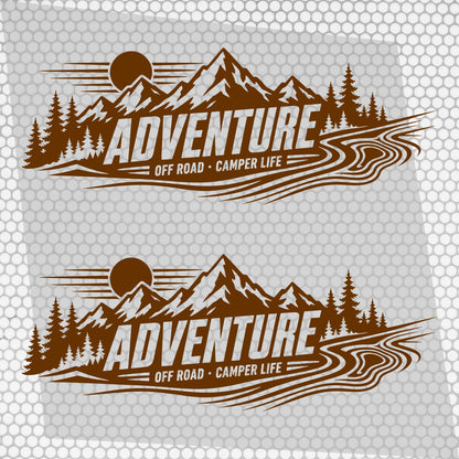 Set 2 Pcs Car Van Mountains Landscape Trees and River Graphics Both Sides Stripes Decal. Forest Van Car Camper Bus Trailer Camping adhesives