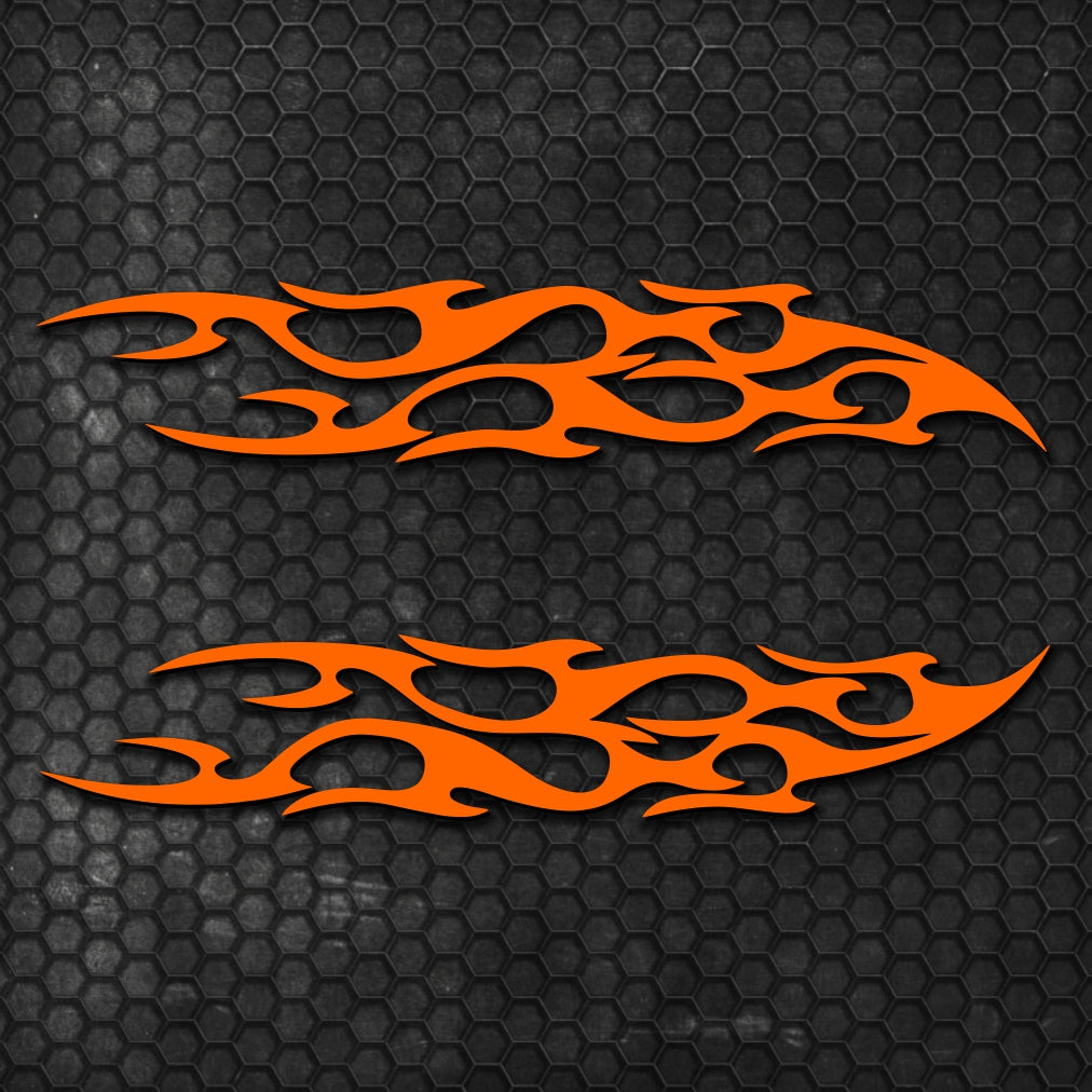 Set 2 Pcs Racing Flames Fire Decal Hood Decals Vinyl Style Car Van Motorbike sticker. Both Sides Dual Stripes Graphics Sport Decal wrap
