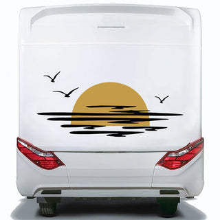 Set Caravan Sunset Among Clouds and Birds Graphics Decals
